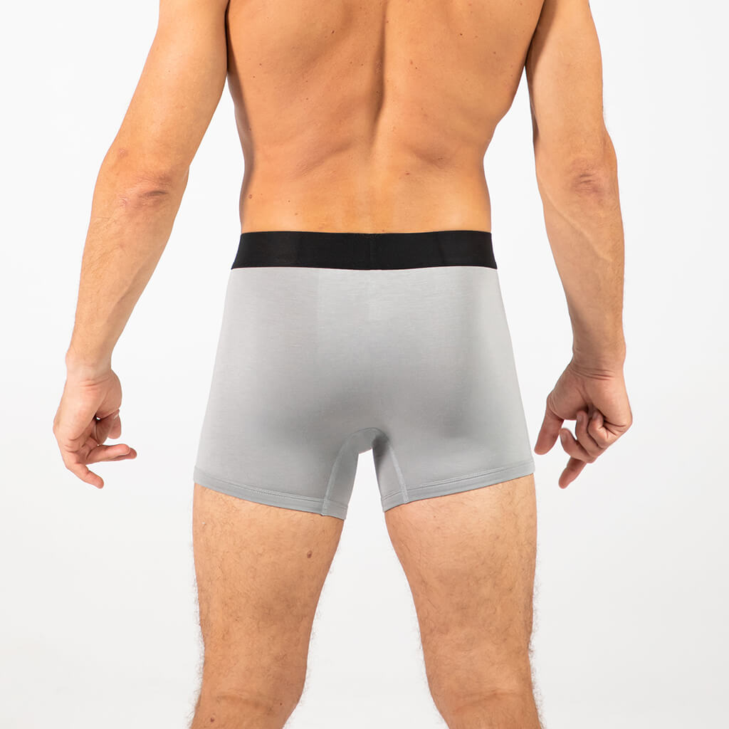 Man wearing Debriefs mens boxer briefs underwear - grey rear