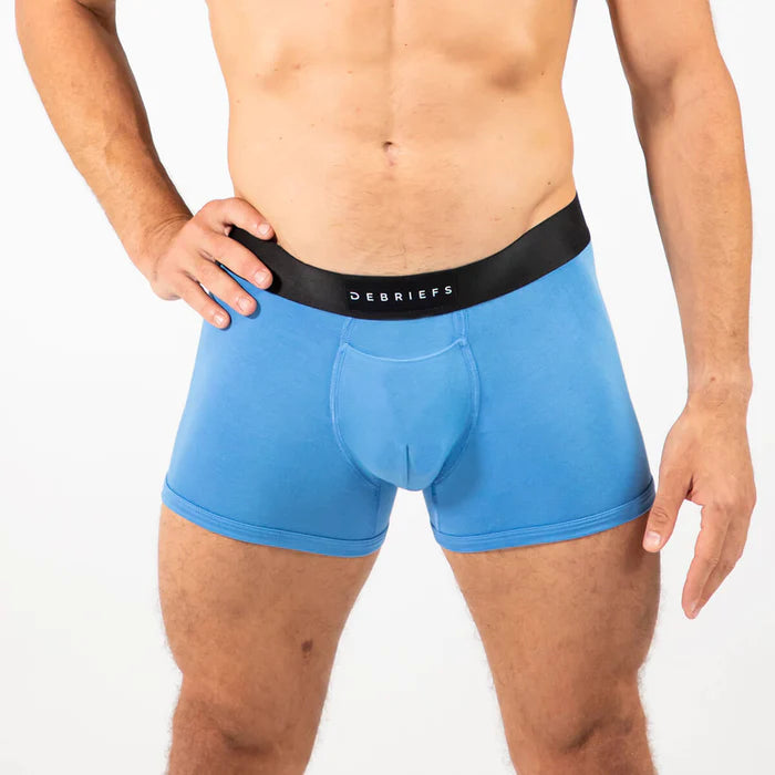 Man wearing blue Debriefs boxer briefs underwear